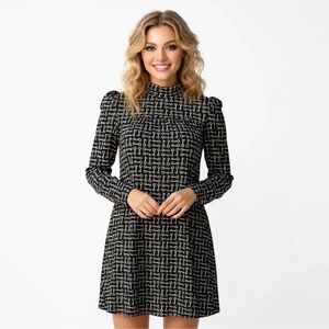 JUICY COUTURE M Silk Jersey Key Print Swing Dress Vintage Puff Sleeve Y2K R $238